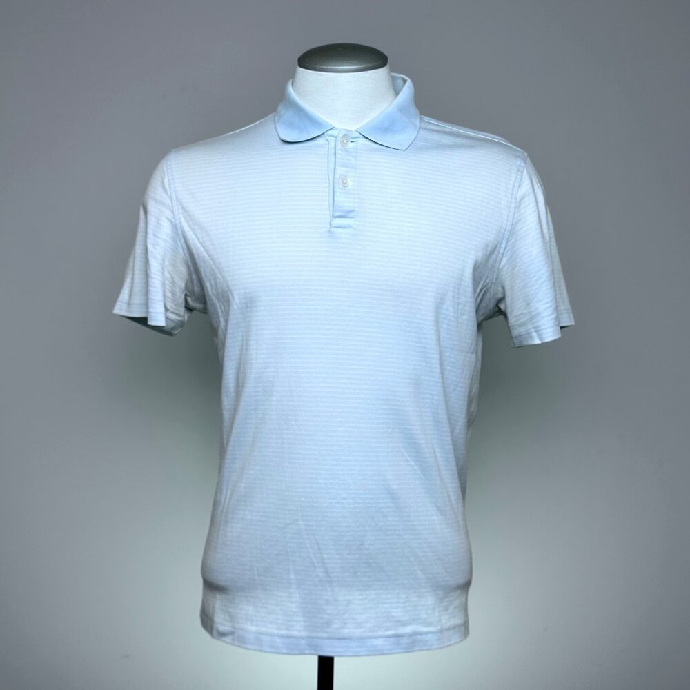 CK Calvin Klein Short-Sleeve Polo M Light Blue White Cotton Fine Stripe